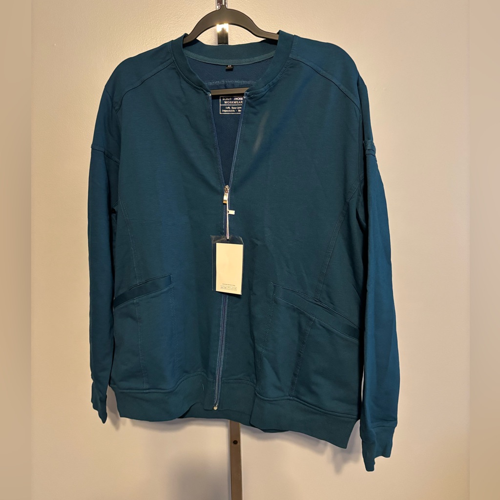 Scrub Jacket Fashion Wear Women's Size Xl Blue Long Sleeve Zip Up Pockets Nwt